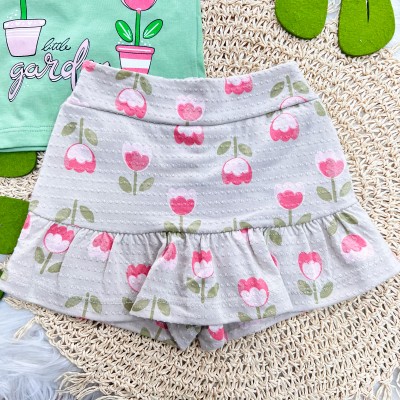  Conj. Blusa Little Garden e Short Saia Flores - Verde